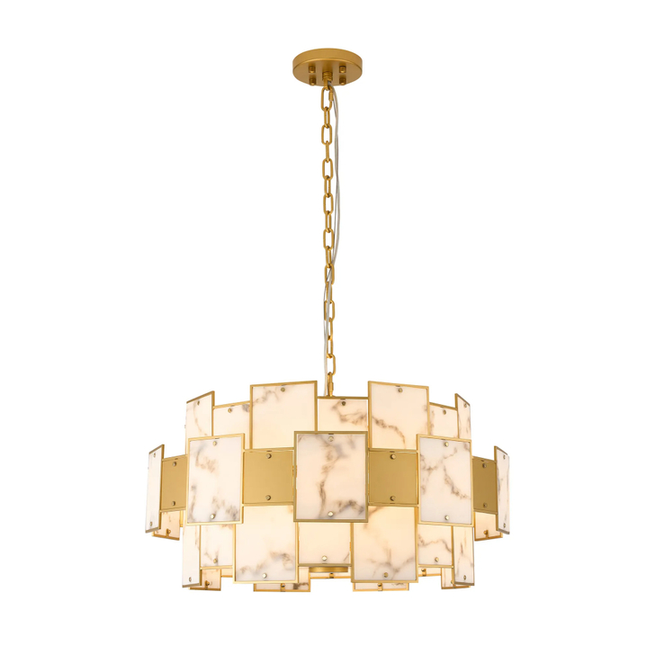 Idolite Natron 74cm Round Pendant/Semi Flush Faux Alabaster & Metal: 17 x E14: 2m Chain: Gold/Grey