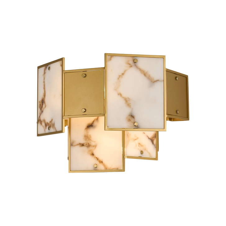 Idolite Natron Switched Wall Light Faux Alabaster & Metal: 2 x E14: Gold/Brown