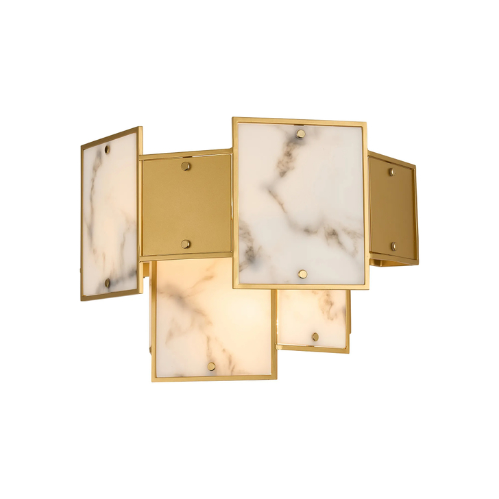 Idolite Natron Switched Wall Light Faux Alabaster & Metal: 2 x E14: Gold/Grey