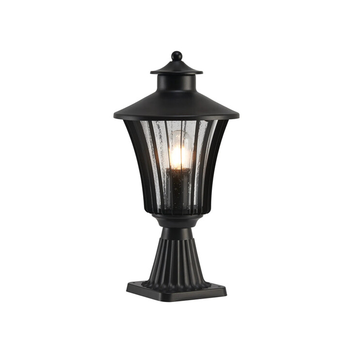 Idolite Northwich Ribbed Curved Frame Rectangular Outdoor Post Light In Black Complete With Seeded Clear Glass - IP54