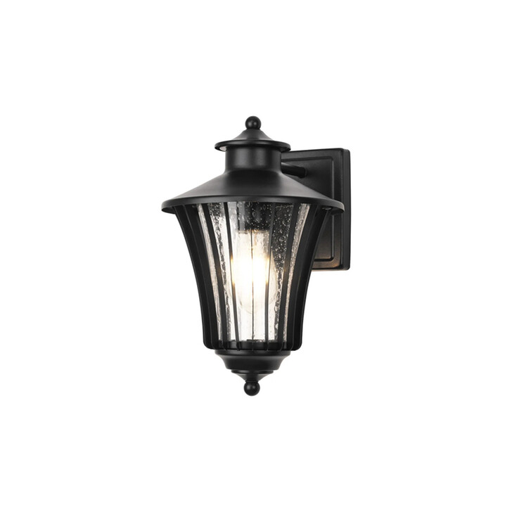 Idolite Northwich Ribbed Curved Frame Rectangular Outdoor Wall Light In Black Complete With Seeded Clear Glass - IP54