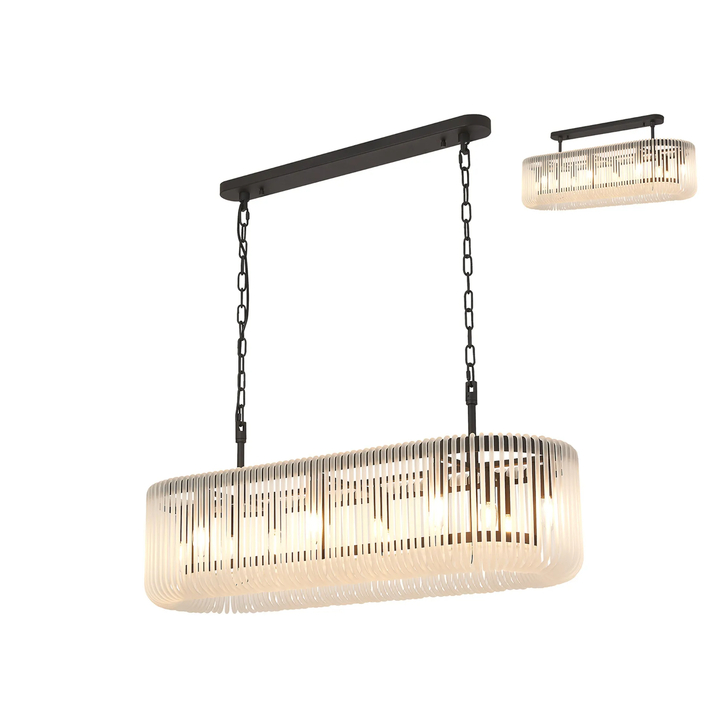 Idolite Nuboda 100 x 35cm 14 Light Linear Oval Pendant Black With Frosted Glass Rods