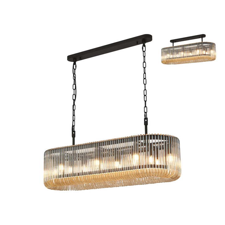 Idolite Nuboda 100 x 35cm 14 Light Linear Oval Pendant Black With Smoke Brown Glass Rods