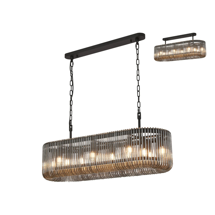 Idolite Nuboda 100 x 35cm 14 Light Linear Oval Pendant Black With Smoke Glass Rods