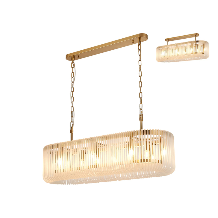 Idolite Nuboda 100 x 35cm 14 Light Linear Oval Pendant Brass With Frosted Glass Rods