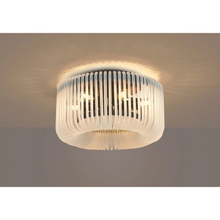Idolite Nuboda 40cm 6 Light Flush Black Ceiling Light Complete With Frosted Glass Rods