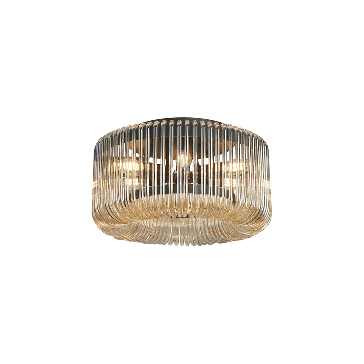 Idolite Nuboda 40cm 6 Light Flush Black Ceiling Light Complete With Smoke Brown Glass Rods