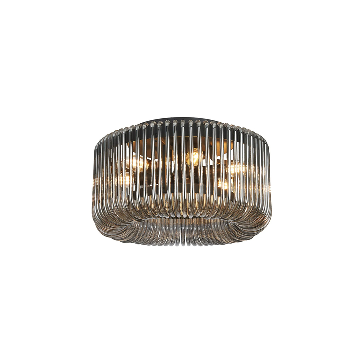 Idolite Nuboda 40cm 6 Light Flush Black Ceiling Light Complete With Smoke Glass Rods