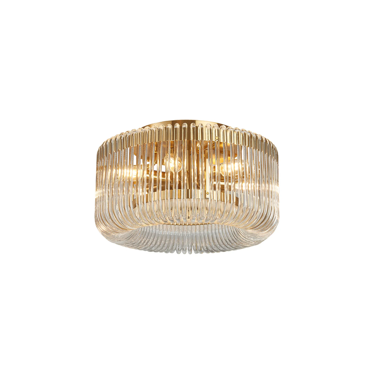 Idolite Nuboda 40cm 6 Light Flush Brass Finish Ceiling Light Complete With Clear Glass Rods