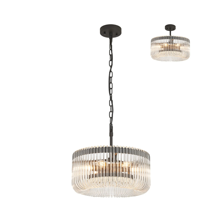 Idolite Nuboda 40cm 6 Light Pendant In Black Ceiling Light Complete With Clear Glass Rods