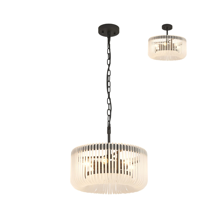 Idolite Nuboda 40cm 6 Light Pendant In Black Ceiling Light Complete With Frosted Glass Rods