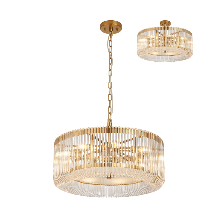 Idolite Nuboda 60cm 9 Light Round Pendant Brass With Clear Glass Rods