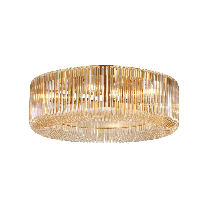 Idolite Nuboda 60cm Large 9 Light Brass Finish Black Ceiling Light Complete With Smoke Brown Glass Rods