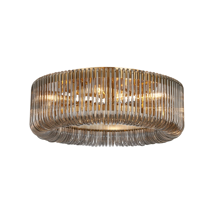 Idolite Nuboda 60cm Large 9 Light Brass Finish Black Ceiling Light Complete With Smoke Glass Rods
