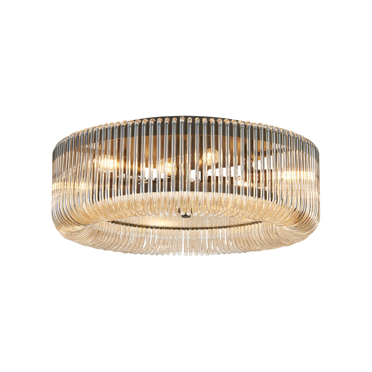 Idolite Nuboda 60cm Large 9 Light Flush Black Ceiling Light Complete With Smoke Brown Glass Rods
