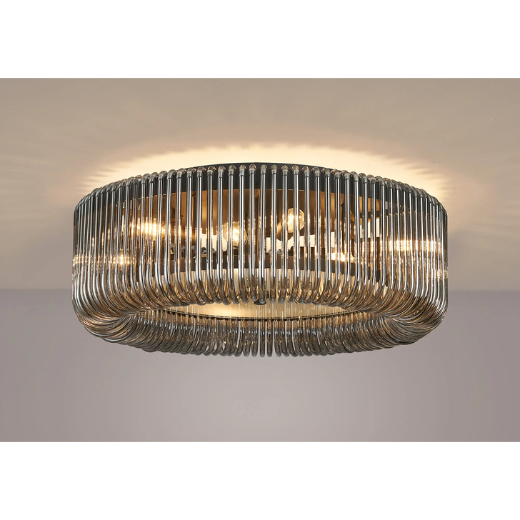 Idolite Nuboda 60cm Large 9 Light Flush Black Ceiling Light Complete With Smoke Glass Rods
