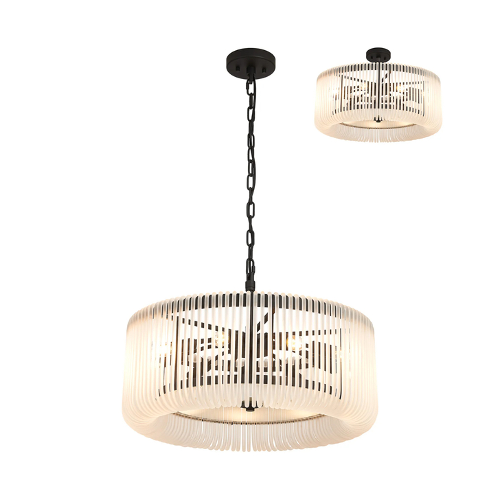 Idolite Nuboda 60cm Large 9 Light Pendant In Black Ceiling Light Complete With Frosted Glass Rods