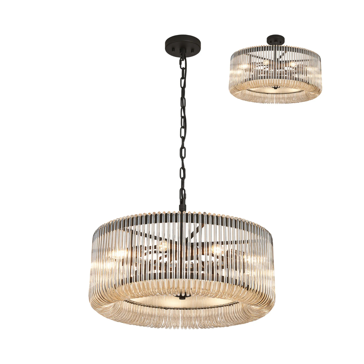 Idolite Nuboda 60cm Large 9 Light Pendant In Black Ceiling Light Complete With Smoke Brown Glass Rods