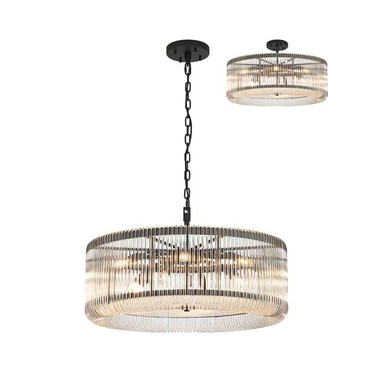 Idolite Nuboda 78cm 12 Light Round Pendant Black With Clear Glass Rods