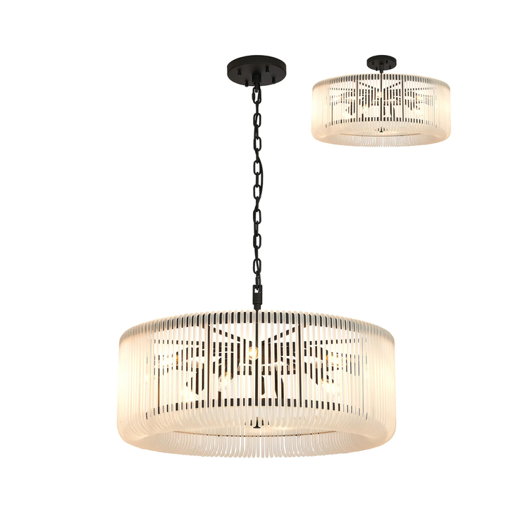 Idolite Nuboda 78cm 12 Light Round Pendant Black With Frosted Glass Rods