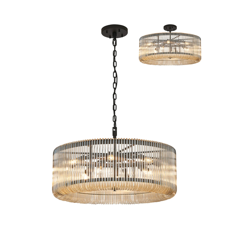 Idolite Nuboda 78cm 12 Light Round Pendant Black With Smoke Brown Glass Rods