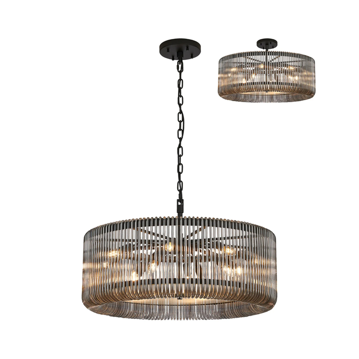Idolite Nuboda 78cm 12 Light Round Pendant Black With Smoke Glass Rods