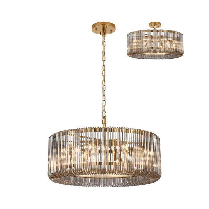 Idolite Nuboda 78cm 12 Light Round Pendant Brass With Smoke Glass Rods