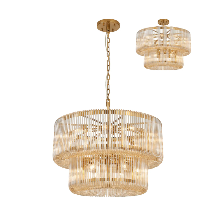 Idolite Nuboda 78cm 16 Light 2 Tier Pendant Black With Smoke Brown Glass Rods