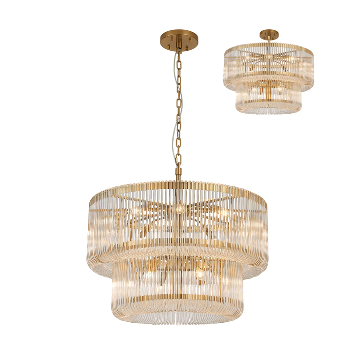 Idolite Nuboda 78cm 16 Light 2 Tier Pendant Brass With Clear Glass Rods