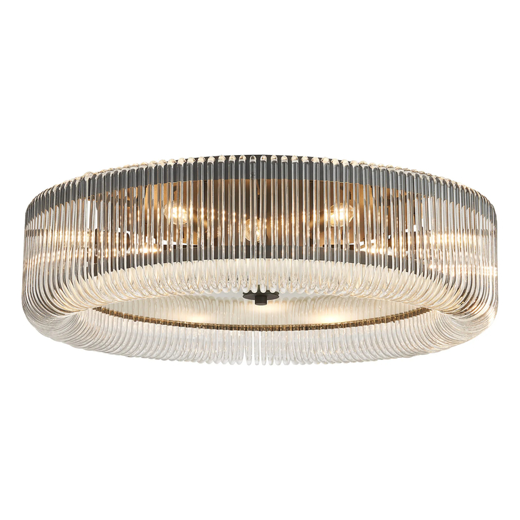 Idolite Nuboda 78cm Extra Large 12 Light Flush Black Ceiling Light Complete With Clear Glass Rods