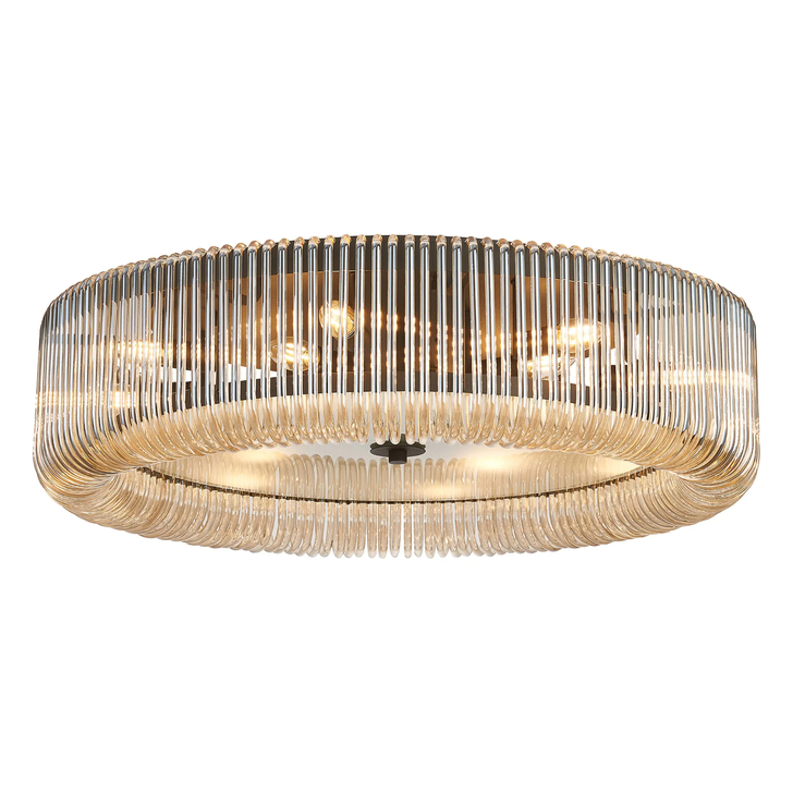 Idolite Nuboda 78cm Extra Large 12 Light Flush Black Ceiling Light Complete With Smoke Brown Glass Rods
