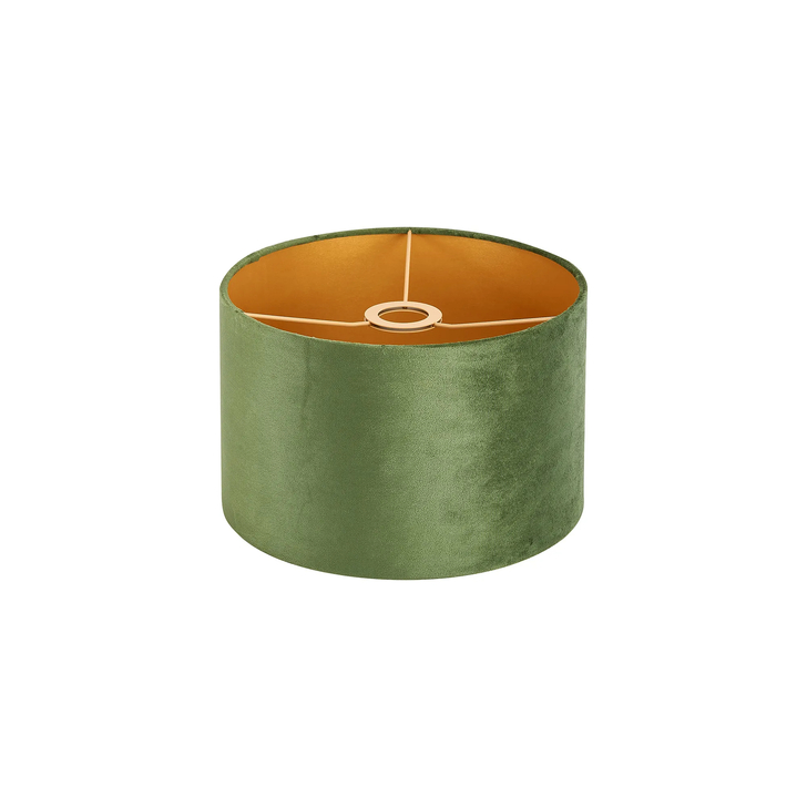 Idolite Nuvola 30cm Round Moss Green Velvet Shade With Gold Paper Lining And Gold Finish Carrier