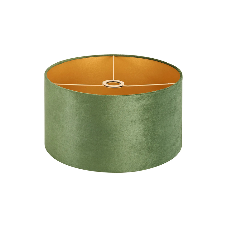 Idolite Nuvola 40cm Round Moss Green Velvet Shade With Gold Paper Lining And Gold Finish Carrier