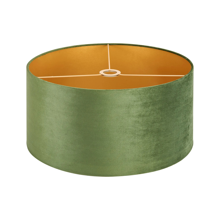 Idolite Nuvola 50cm Round Moss Green Velvet Shade With Gold Paper Lining And Gold Finish Carrier