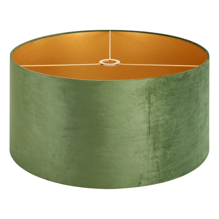 Idolite Nuvola 60cm Round Moss Green Velvet Shade With Gold Paper Lining And Gold Finish Carrier