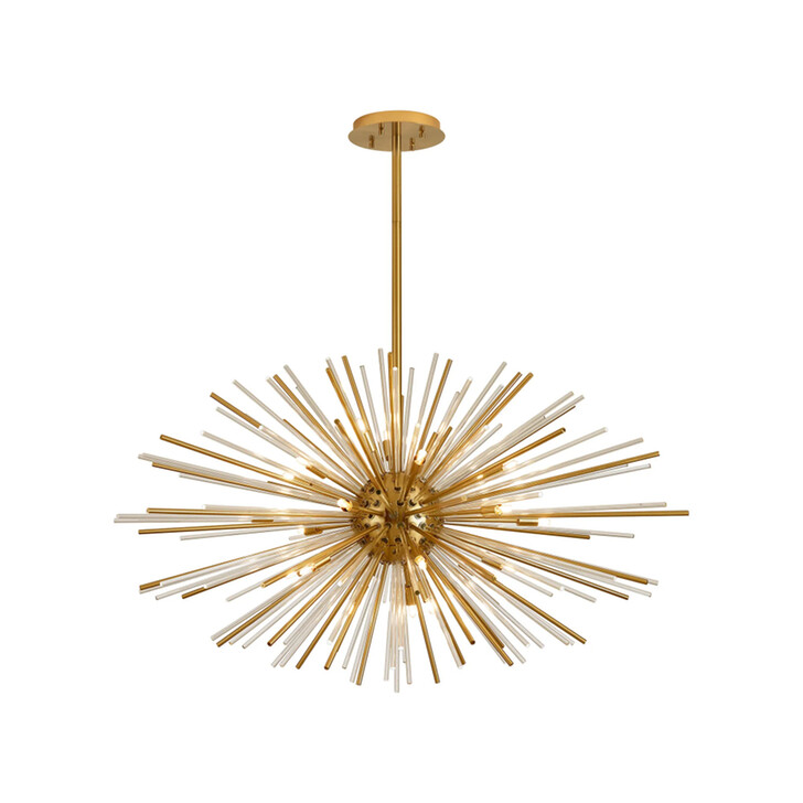 Idolite Ohird 110cm Brass Chrome And Clear 24 Light Horizontal Sputnik Glass Pendant Light