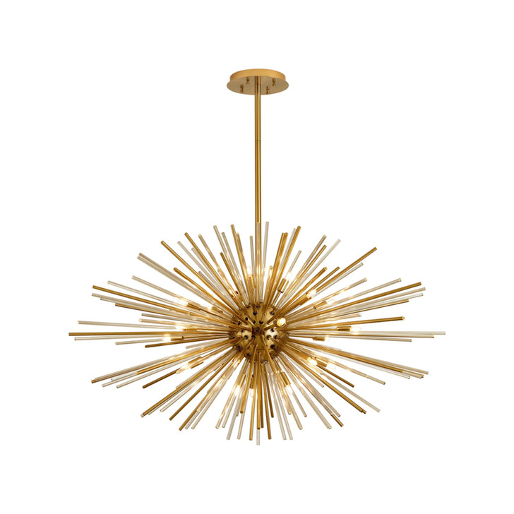 Idolite Ohird 110cm Brass Chrome And Cognac 24 Light Horizontal Sputnik Glass Pendant Light