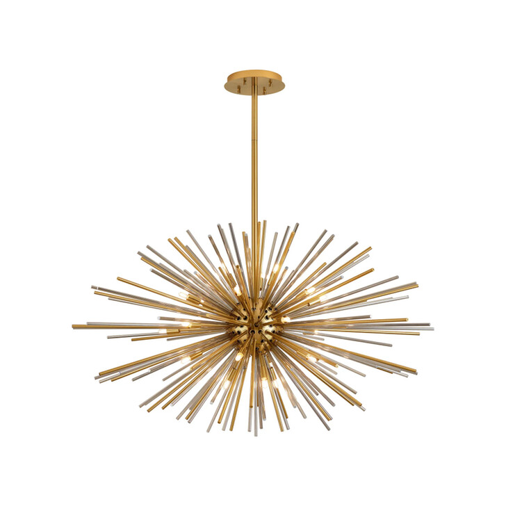 Idolite Ohird 110cm Brass Chrome And Smoke 24 Light Horizontal Sputnik Glass Pendant Light