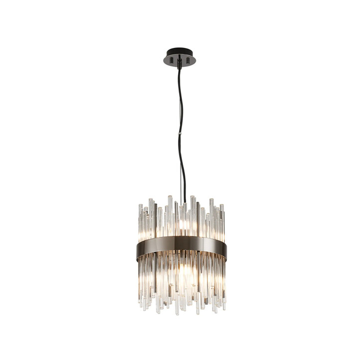 Idolite Ohird 26cm Black Chrome And Clear 6 Light Round Glass Pendant Light