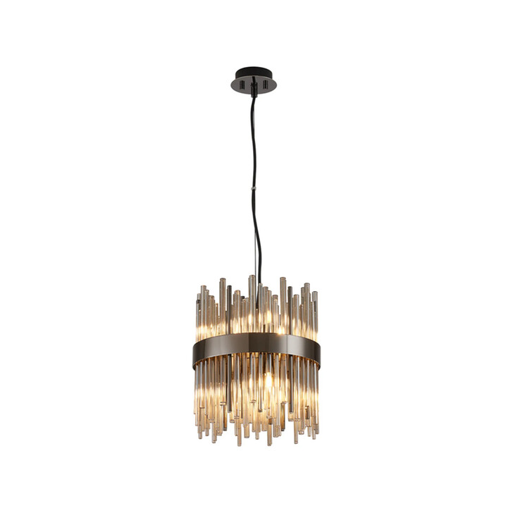 Idolite Ohird 26cm Black Chrome And Cognac 6 Light Round Glass Pendant Light