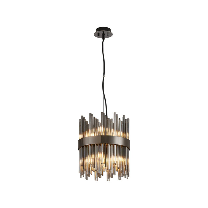 Idolite Ohird 26cm Black Chrome And Smoke 6 Light Round Glass Pendant Light