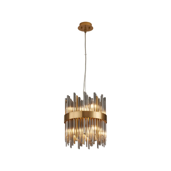Idolite Ohird 26cm Brass And Smoke 6 Light Round Glass Pendant Light