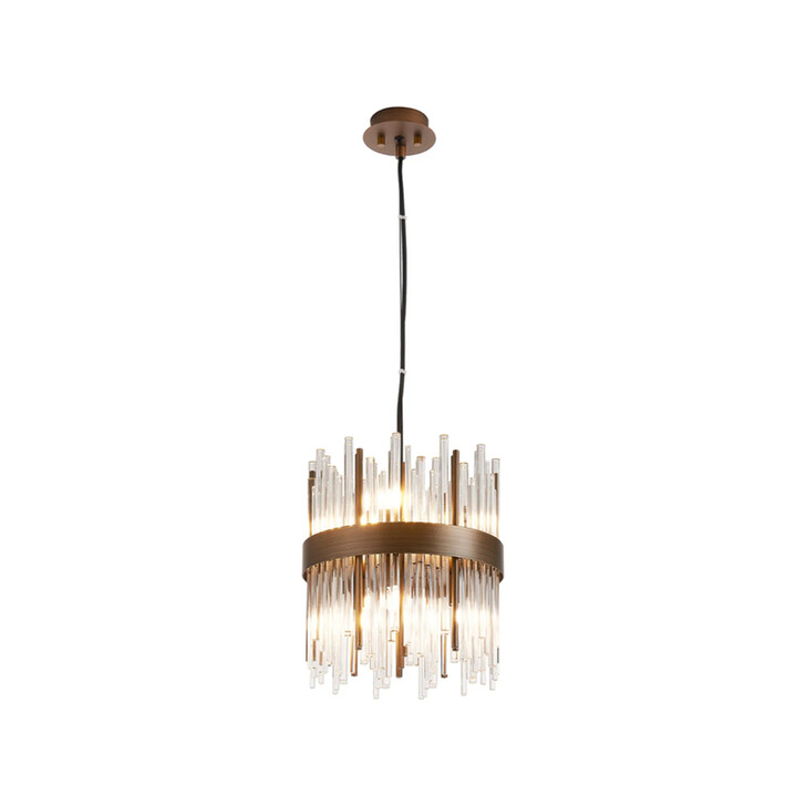 Idolite Ohird 26cm Painted Matt Bronze And Clear 6 Light Round Glass Pendant Light