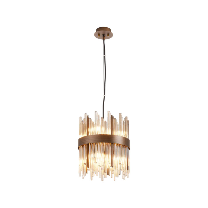 Idolite Ohird 26cm Painted Matt Bronze And Cognac 6 Light Round Glass Pendant Light
