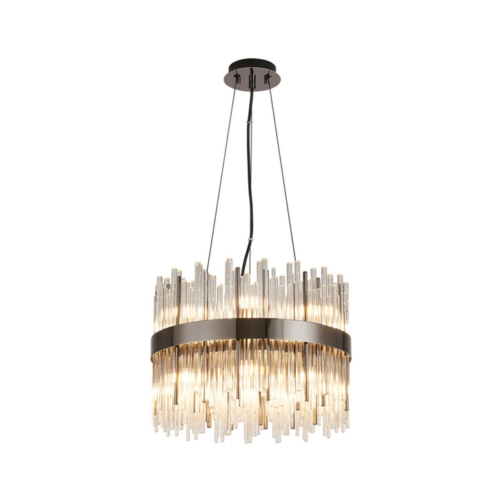 Idolite Ohird 40cm Black Chrome And Clear 6 Light Round Glass Pendant Light