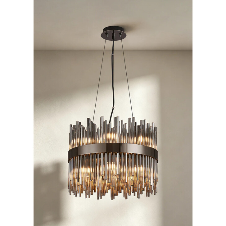 Idolite Ohird 40cm Black Chrome And Smoke 6 Light Round Glass Pendant Light