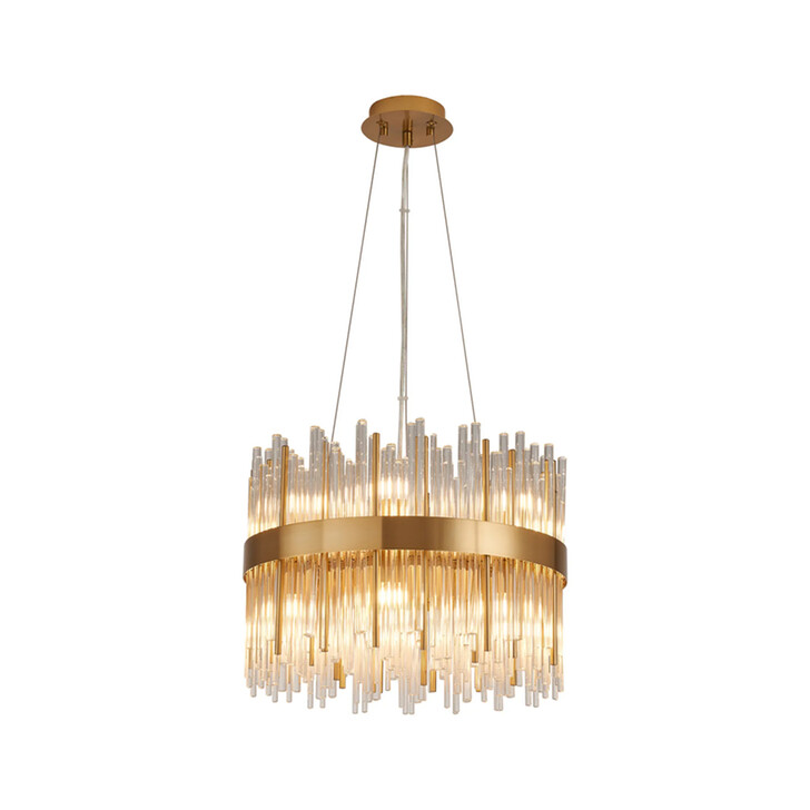 Idolite Ohird 40cm Brass And Clear 6 Light Round Glass Pendant Light