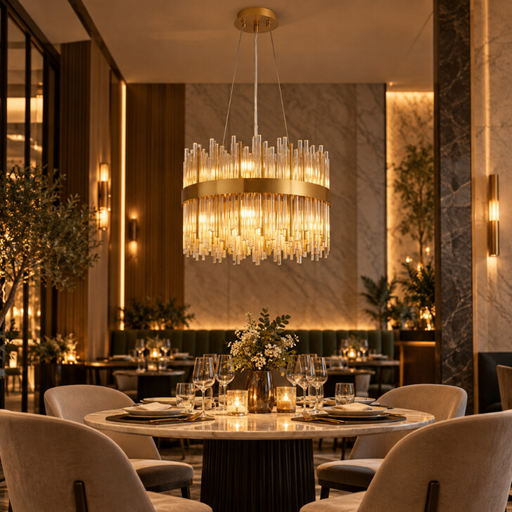 Idolite Ohird 40cm Brass And Cognac 6 Light Round Glass Pendant Light
