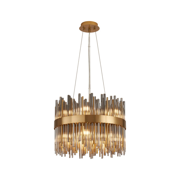 Idolite Ohird 40cm Brass And Smoke 6 Light Round Glass Pendant Light