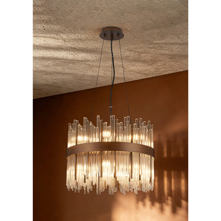 Idolite Ohird 40cm Painted Matt Bronze And Clear 6 Light Round Glass Pendant Light